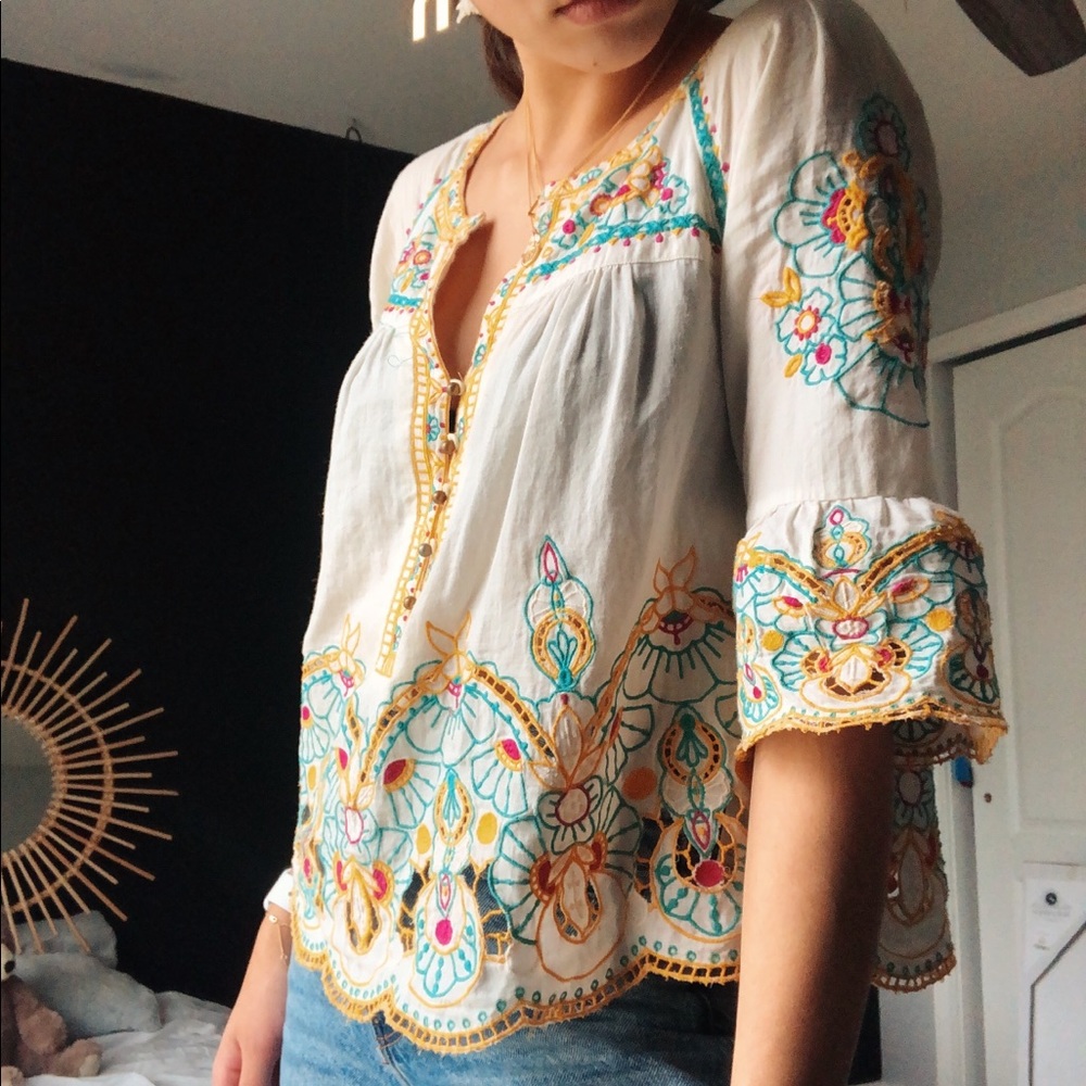 anthropologie ajeno + kin embroidered blouse